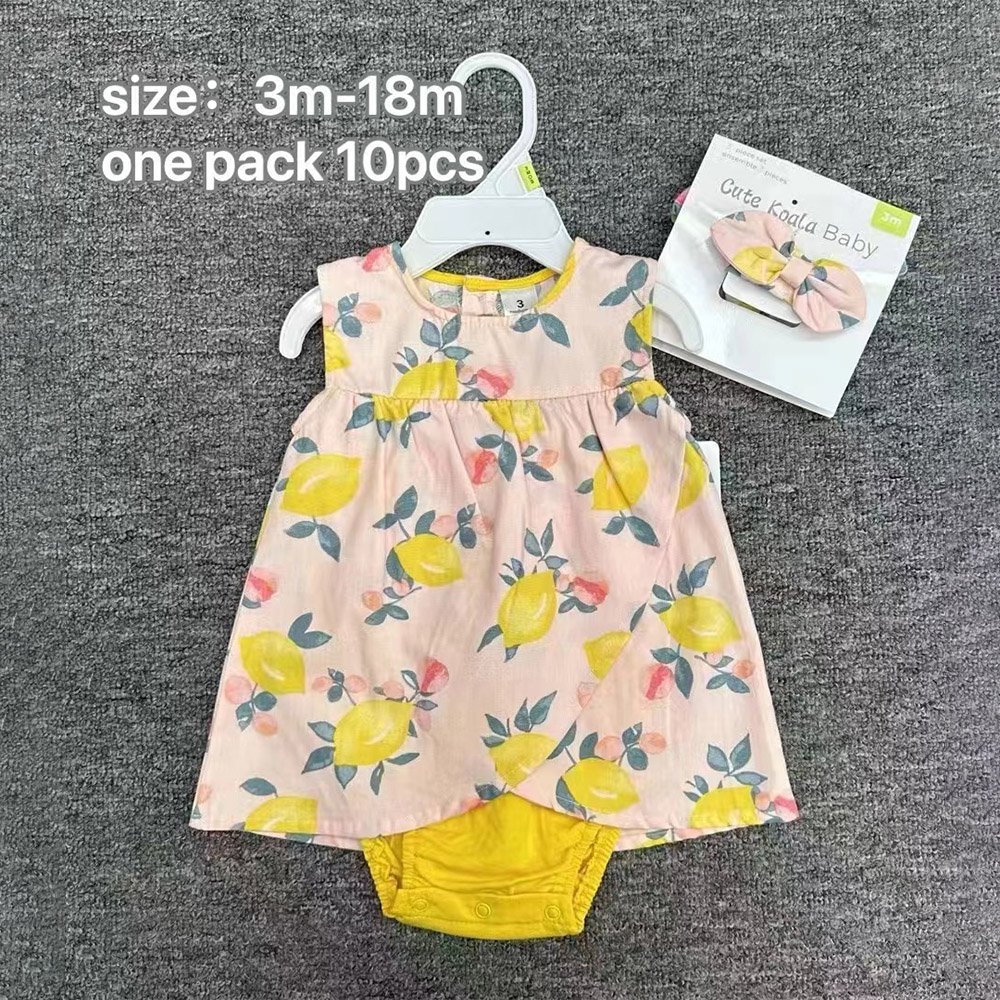Toddler Baby Girl Romper Dress With Hairband 2pcs Set Hot Sale Factory Price Little Baby Girl Sleeveless Onesie