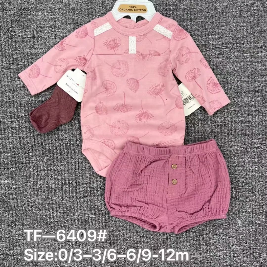 2024 High quality Baby Clothing set 100% cotton Girls Boutique Clothing Long Sleeve tights + shorts set 3 pieces 3-9 months