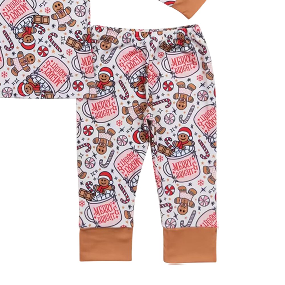 Christmas clothes long sleeves merry bright gingerbread print wholesale boys pajamas boutique suits low price clothes no moq