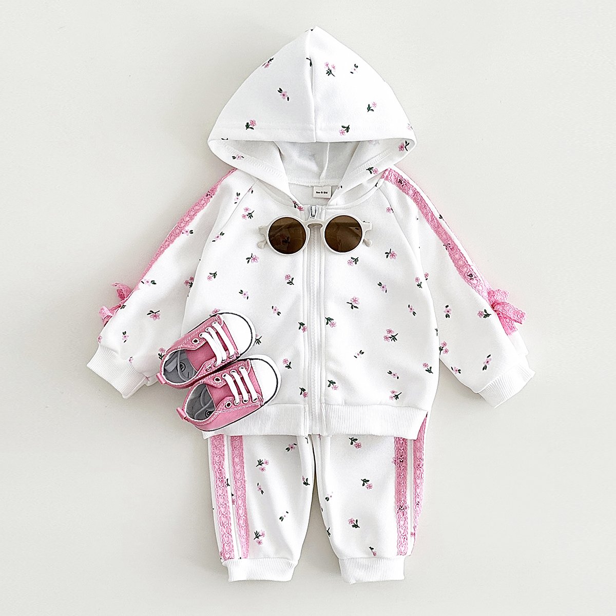 Winter Baby Girl Clothes Newborn Baby Pink Floral Hoodie Set Sport Jacket 2PCS Long Sleeve Hoodie Coat Clothing