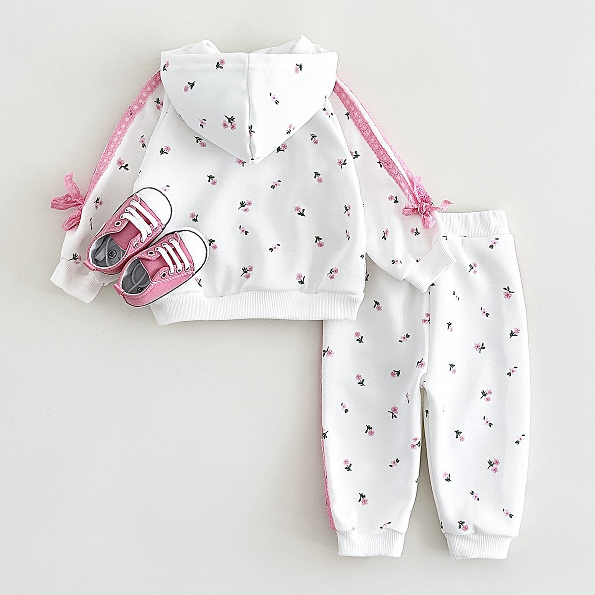Winter Baby Girl Clothes Newborn Baby Pink Floral Hoodie Set Sport Jacket 2PCS Long Sleeve Hoodie Coat Clothing