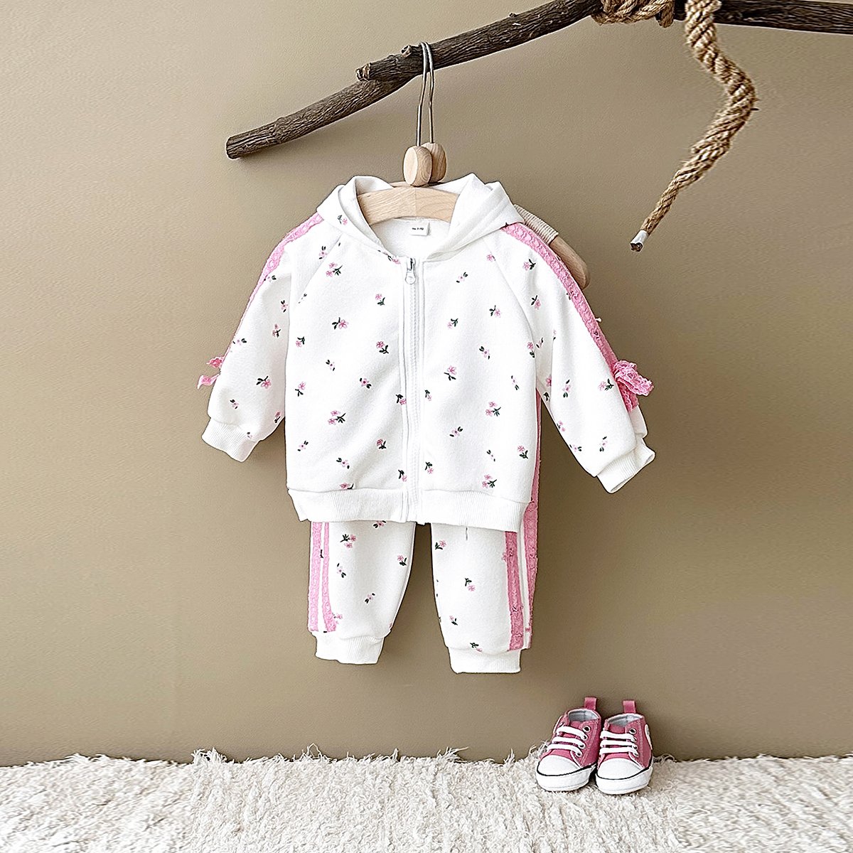 Winter Baby Girl Clothes Newborn Baby Pink Floral Hoodie Set Sport Jacket 2PCS Long Sleeve Hoodie Coat Clothing