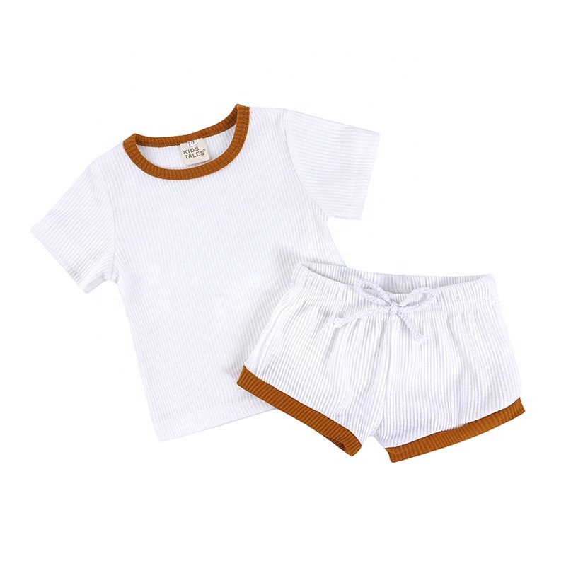 children clothes round neck solid color shirts ribbed top with shorts sets baby two-piece newborn baby boy summer clothes suits