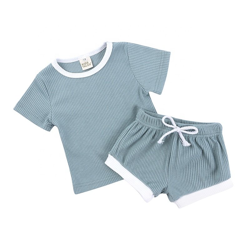 children clothes round neck solid color shirts ribbed top with shorts sets baby two-piece newborn baby boy summer clothes suits