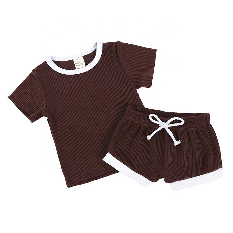 children clothes round neck solid color shirts ribbed top with shorts sets baby two-piece newborn baby boy summer clothes suits