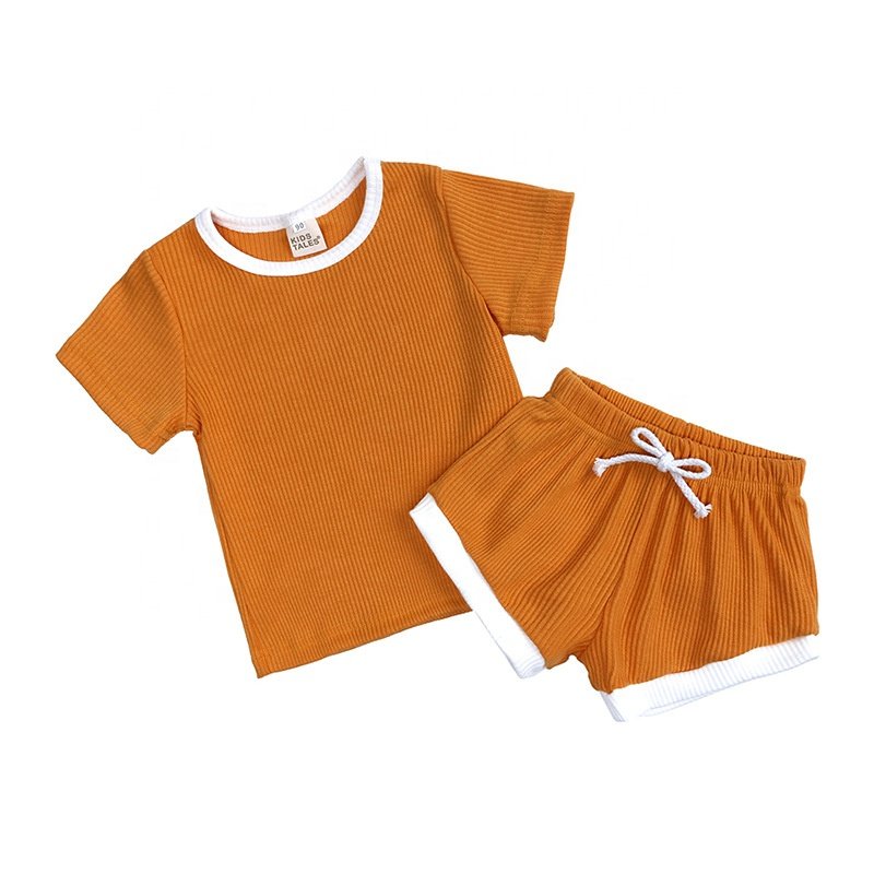 children clothes round neck solid color shirts ribbed top with shorts sets baby two-piece newborn baby boy summer clothes suits