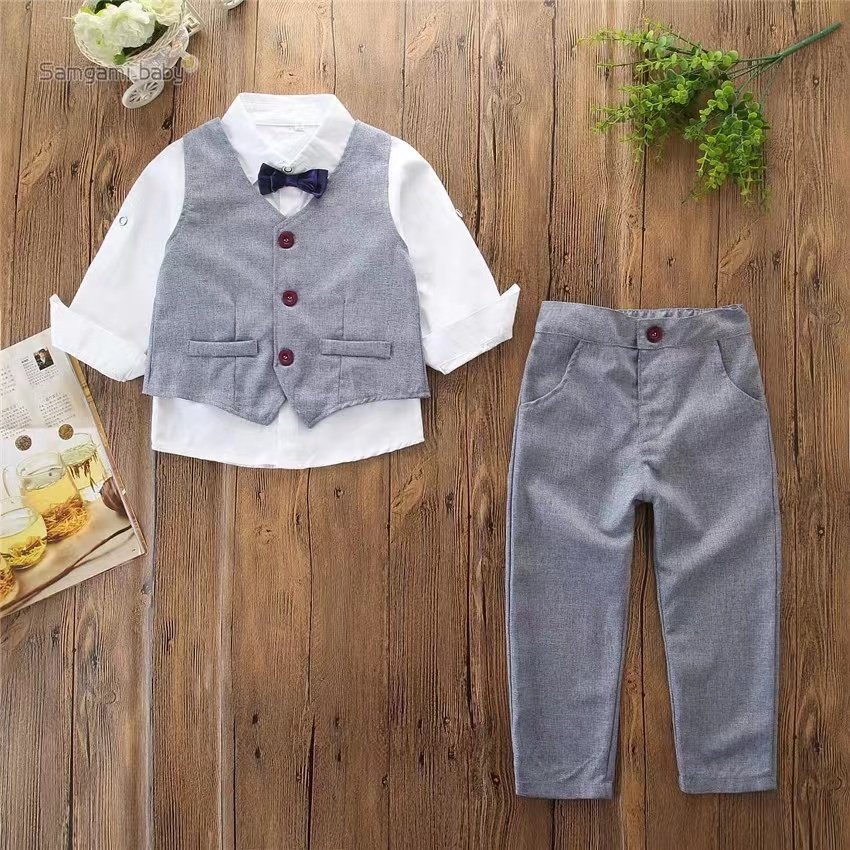 Custom Baby Boys Formal Gentleman Suit Kids Clothing Romper Suspenders Shorts Wedding Outfit