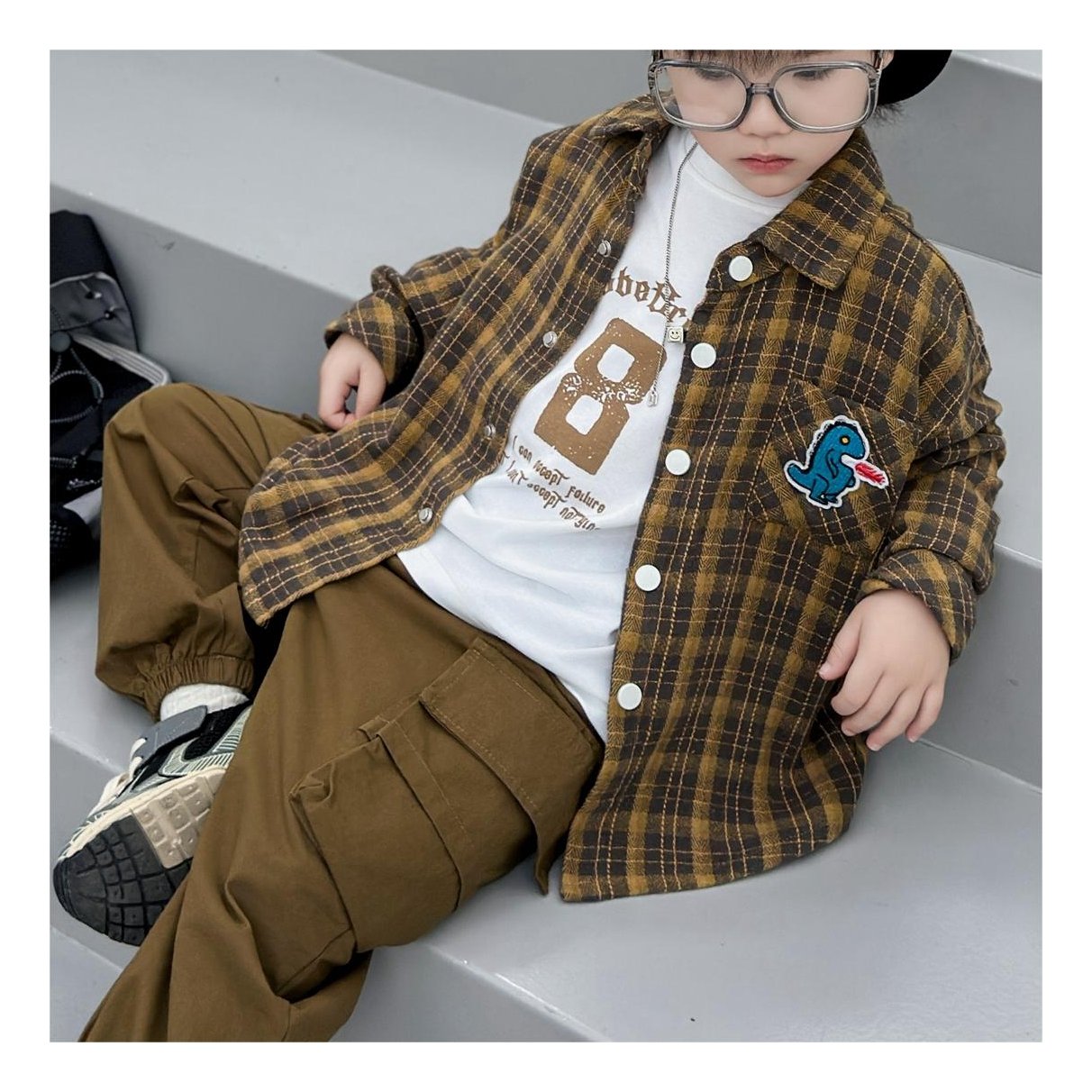 Factory Manufacturer Custom Cotton Breathable Checks Shirts Pants 3 Pieces Children's Clothing for Boy