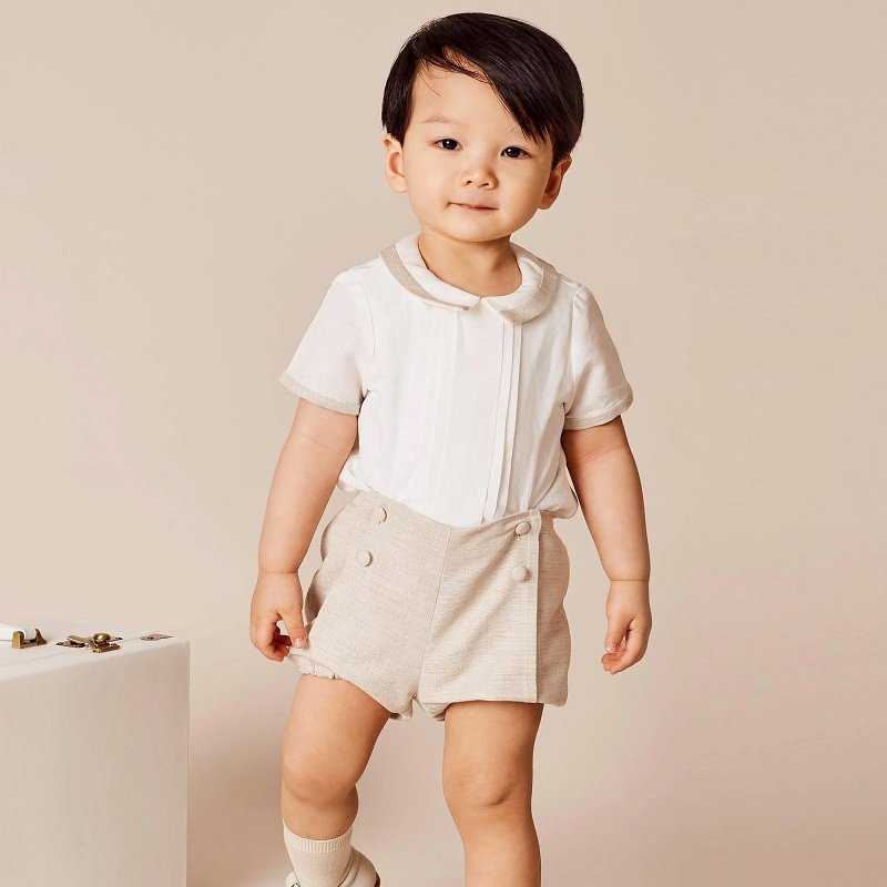 Custom OEM Summer Kids Set Wear Peter Pan Collar Shirt Shorts Children Outfit Boutique Baby Clothes Toddler Boys Clothing Set