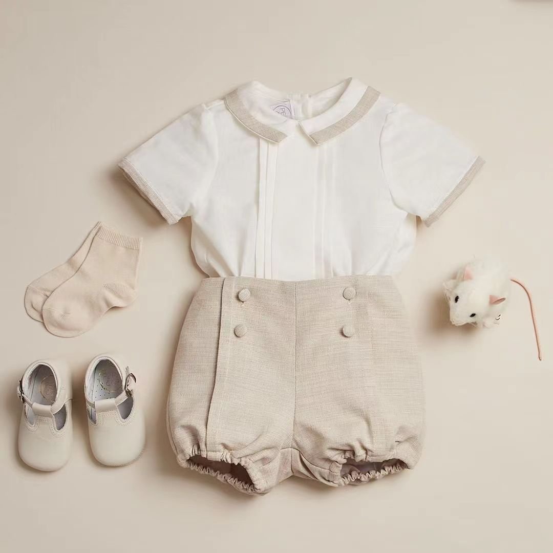 Custom OEM Summer Kids Set Wear Peter Pan Collar Shirt Shorts Children Outfit Boutique Baby Clothes Toddler Boys Clothing Set