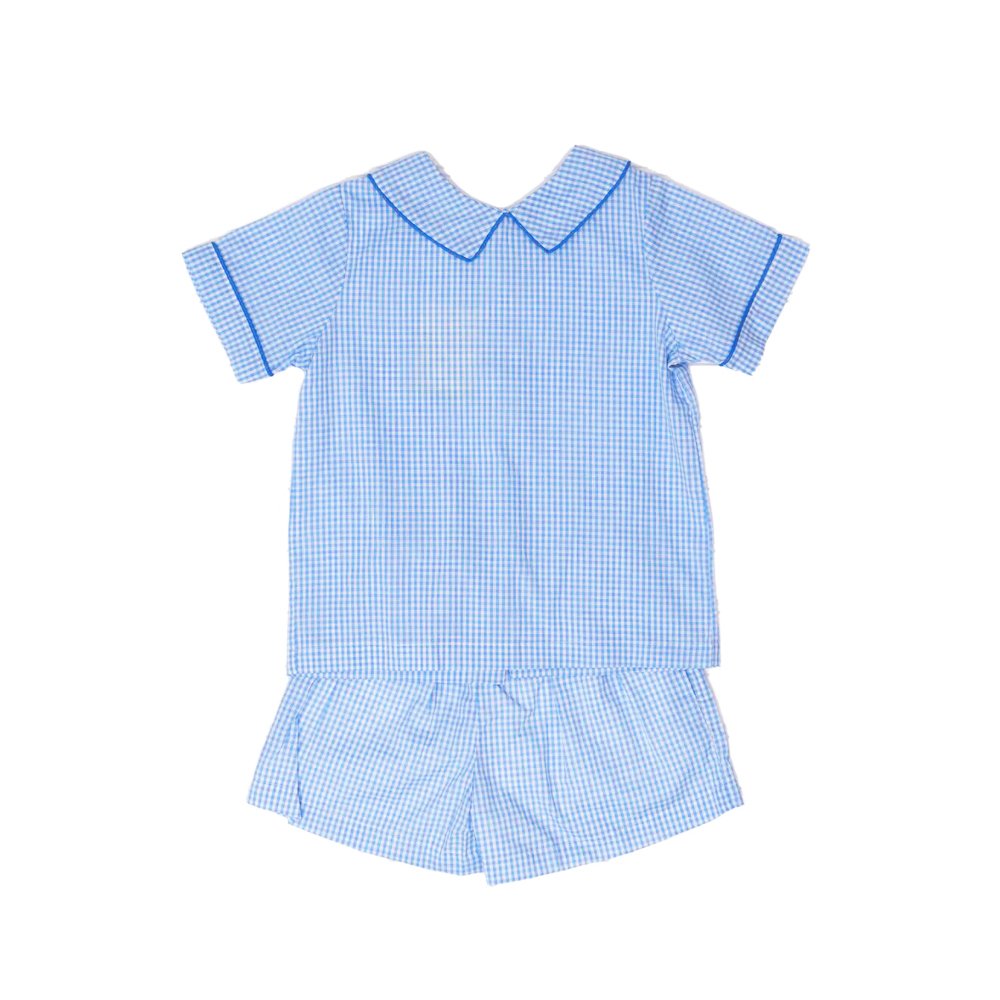 Summer collared kids boys clothing sets gingham cotton short sleeve tshirt and shorts for toddler