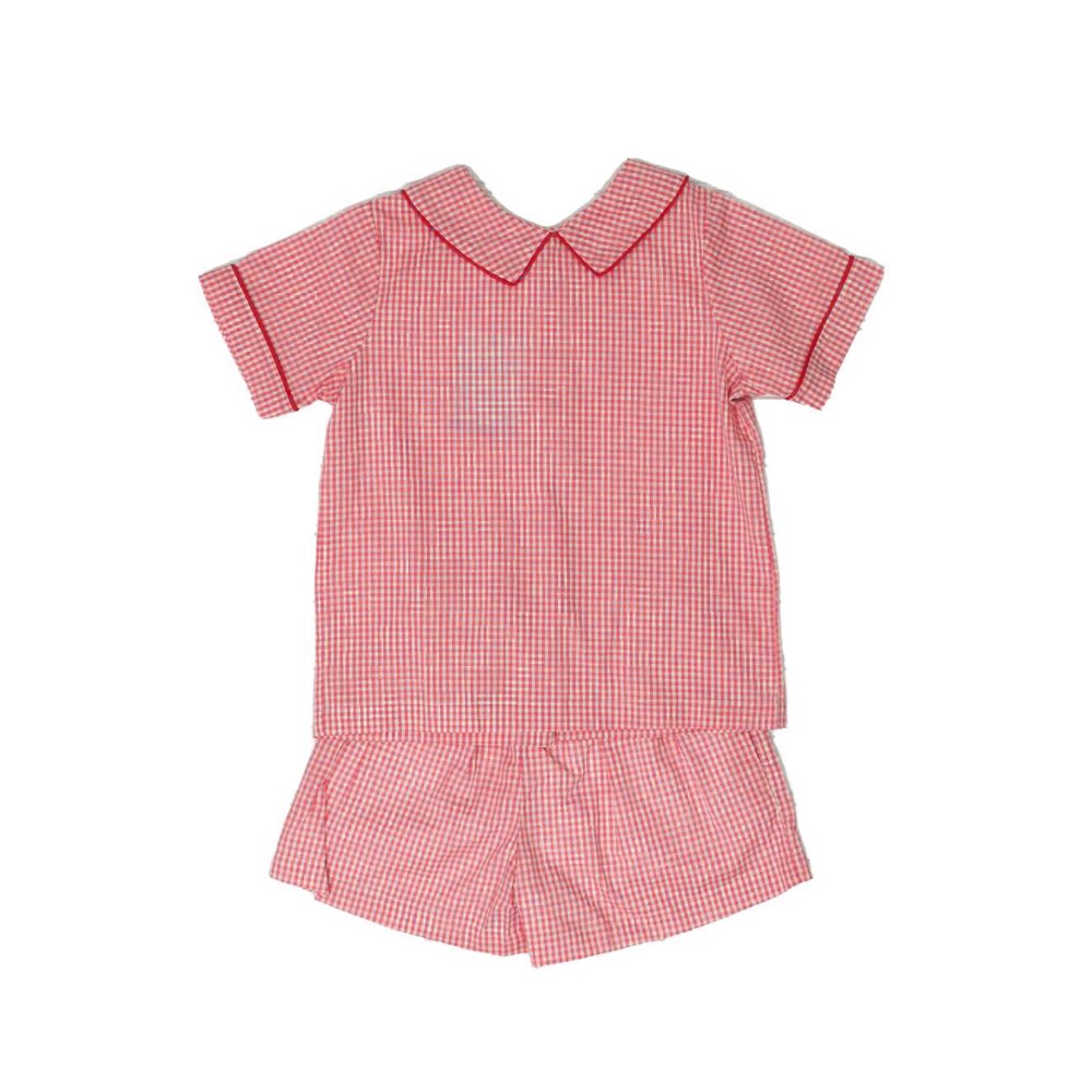 Summer collared kids boys clothing sets gingham cotton short sleeve tshirt and shorts for toddler