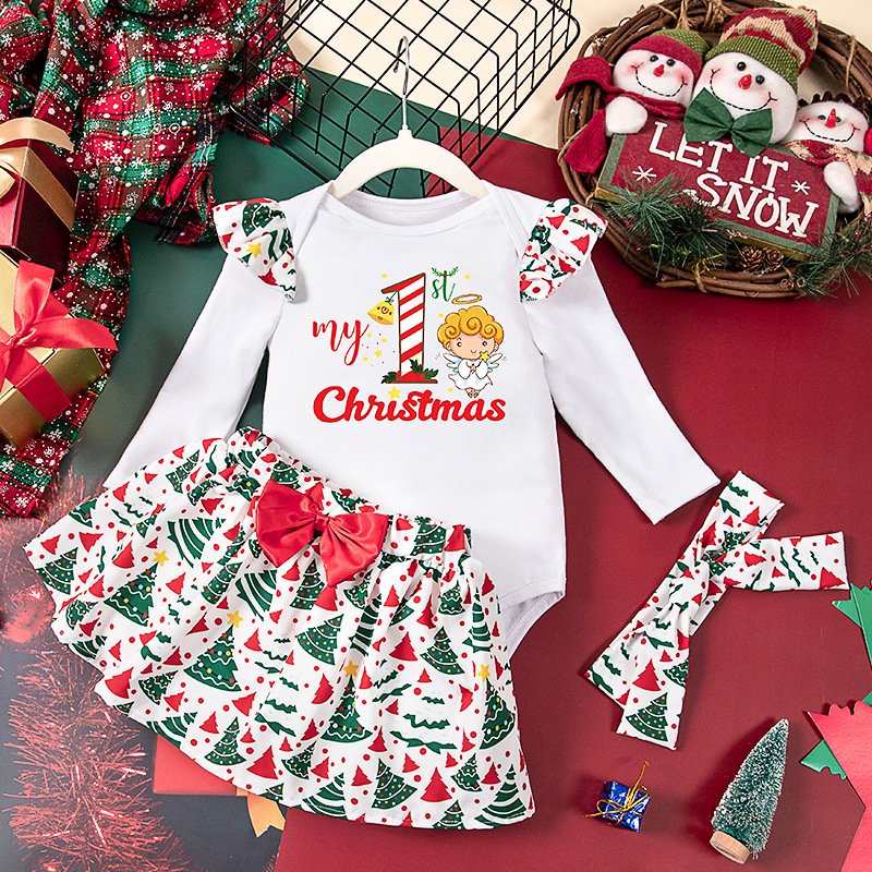 baby Girls Christmas clothes set x mand romper trousers 2pcs suit baby girl 1st christmas Three Piece clothes Set