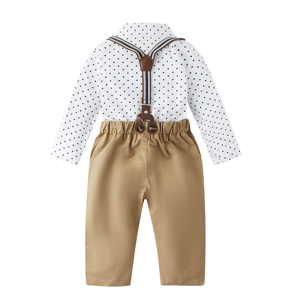 Wholesale Fall baby boy party clothes set children long sleeve dots print top suspender trousers gentleman suit