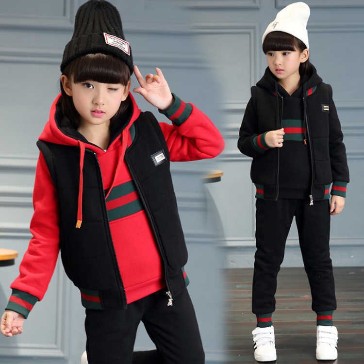 Wholesale Winter Children Clothes Baby Waistcoat Hoodies Pants 3Pcs Thick Plush Kids Tracksuits Boys Clothing Sets 3-15Years
