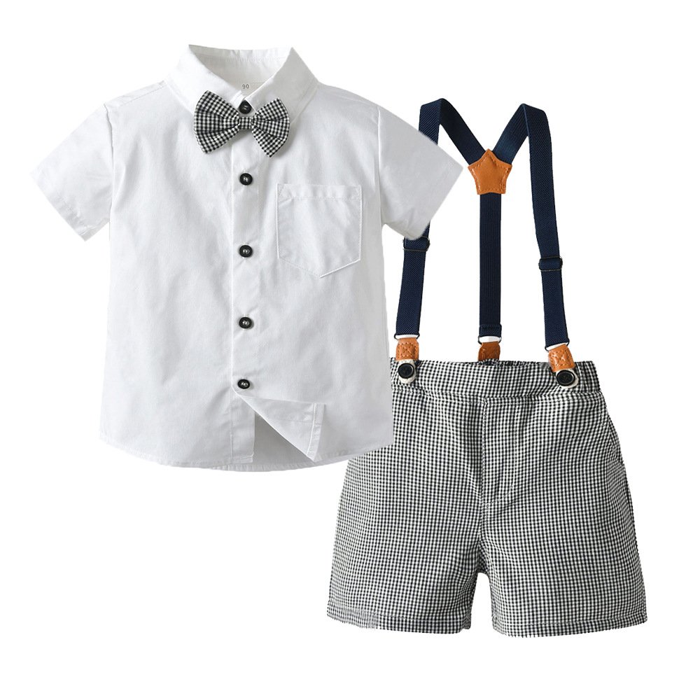 Wholesale 6 Months-10 years old children's cotton gentleman western hot sell boys stripe summer short sleeve pants clothing set