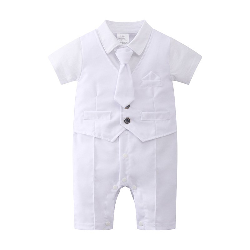 Spring Autumn baptism White Baby Set for Children's Baby Clothing Gentleman Strap Pants Boys' Set