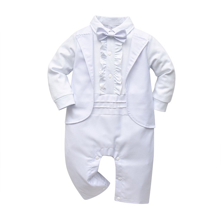 Spring Autumn baptism White Baby Set for Children's Baby Clothing Gentleman Strap Pants Boys' Set