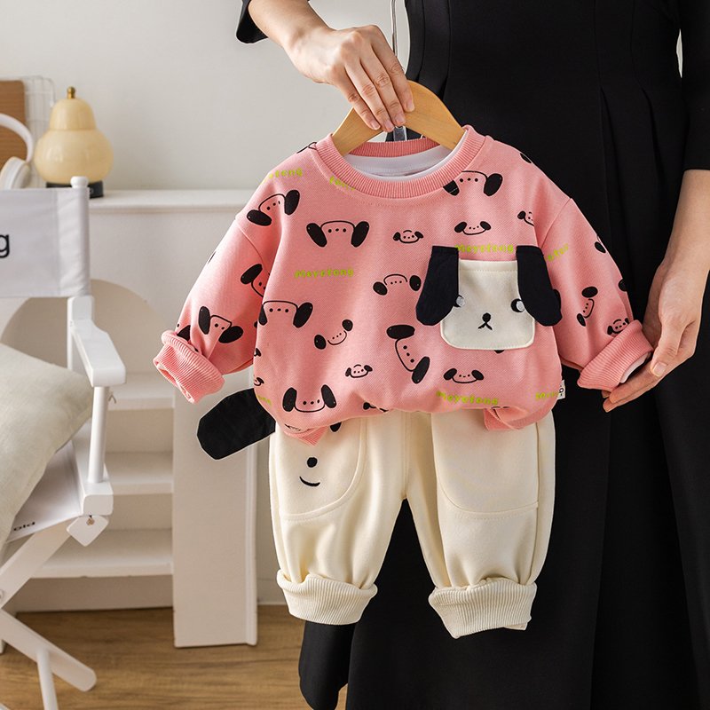 2024 Autumn/Winter 2-Piece Boys' Clothing Set Children's Stereoscopic Cartoon Print Long Sleeve Top Outdoor Patchwork Kids