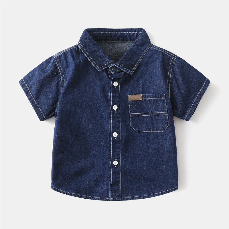 2024 Clothes Child Boy Short-sleeved Cardigan T-shirt Shorts 2Pcs Boy Child Clothes Denim Solid Boys Clothing Sets Summer 90-140