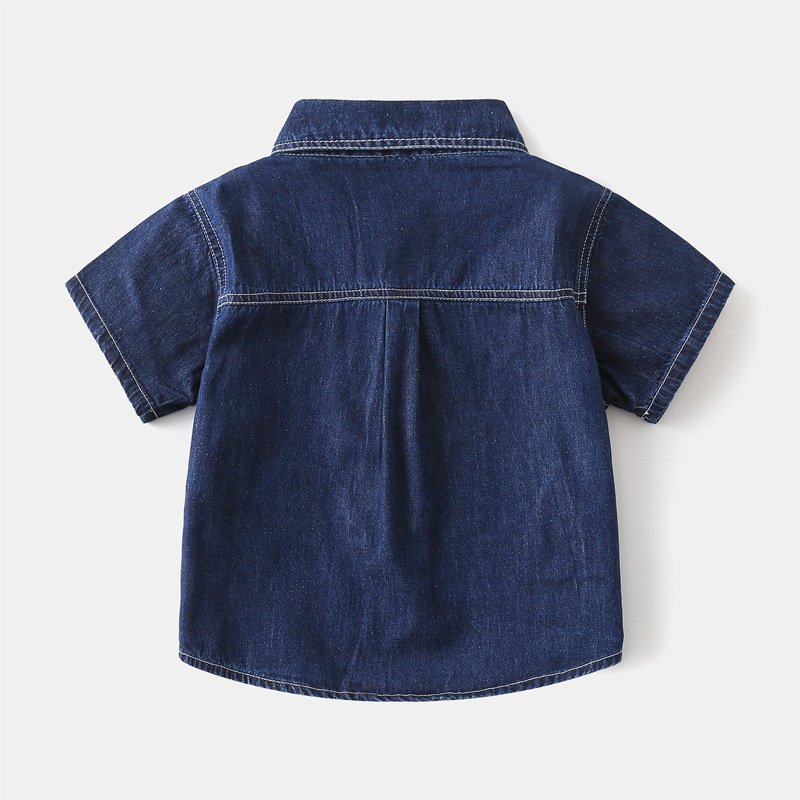 2024 Clothes Child Boy Short-sleeved Cardigan T-shirt Shorts 2Pcs Boy Child Clothes Denim Solid Boys Clothing Sets Summer 90-140