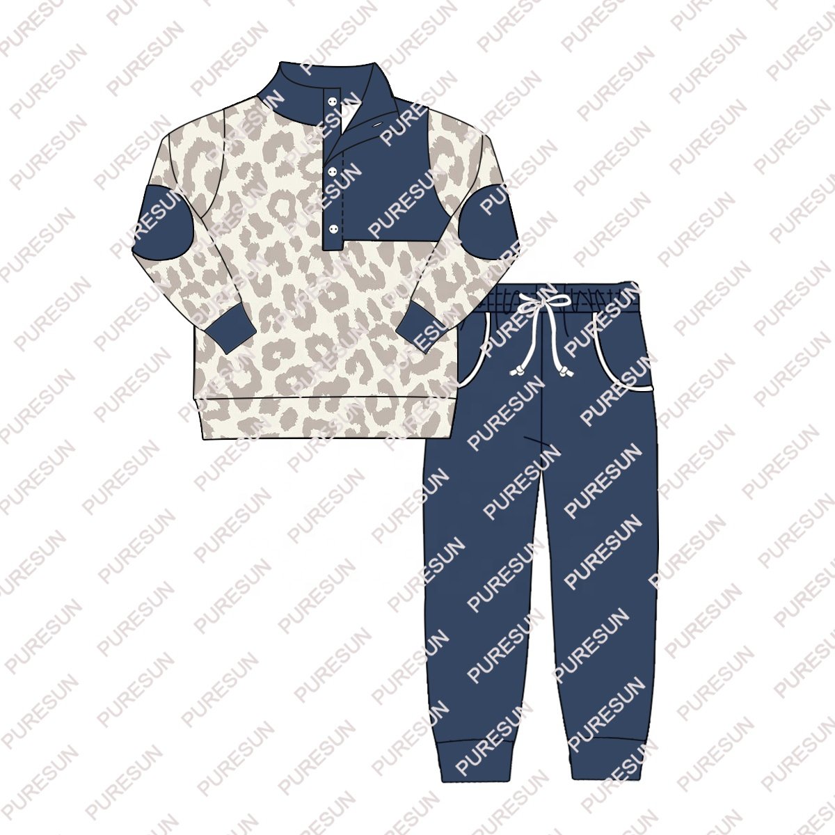 Puresun boys clothing sets winter long sleeve knitted little boys jogger set wholesale kids boutique clothing set