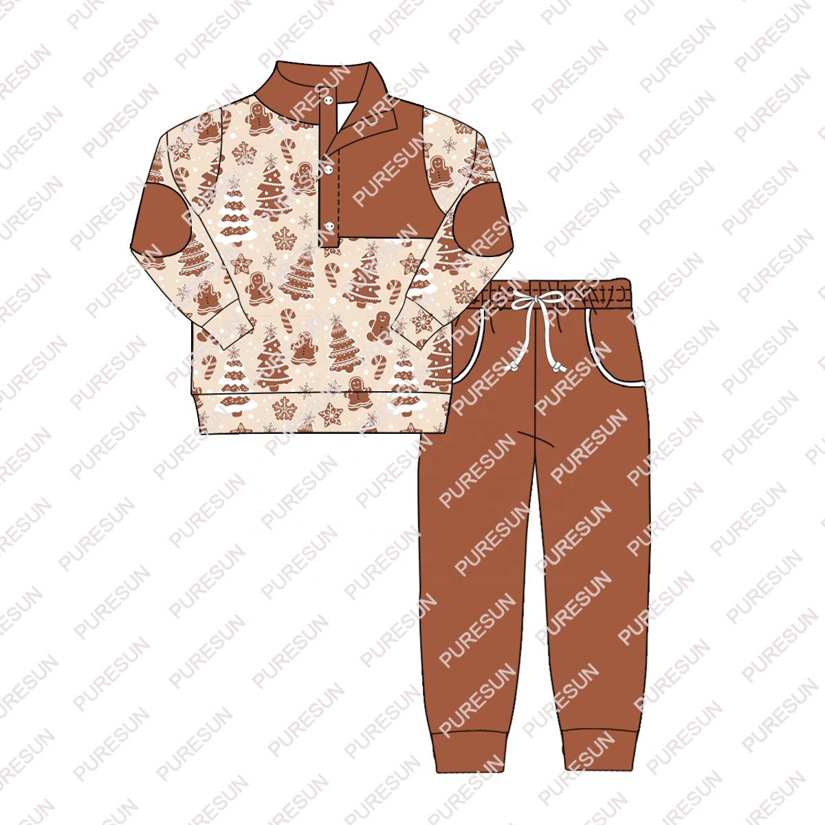 Puresun boys clothing sets winter long sleeve knitted little boys jogger set wholesale kids boutique clothing set