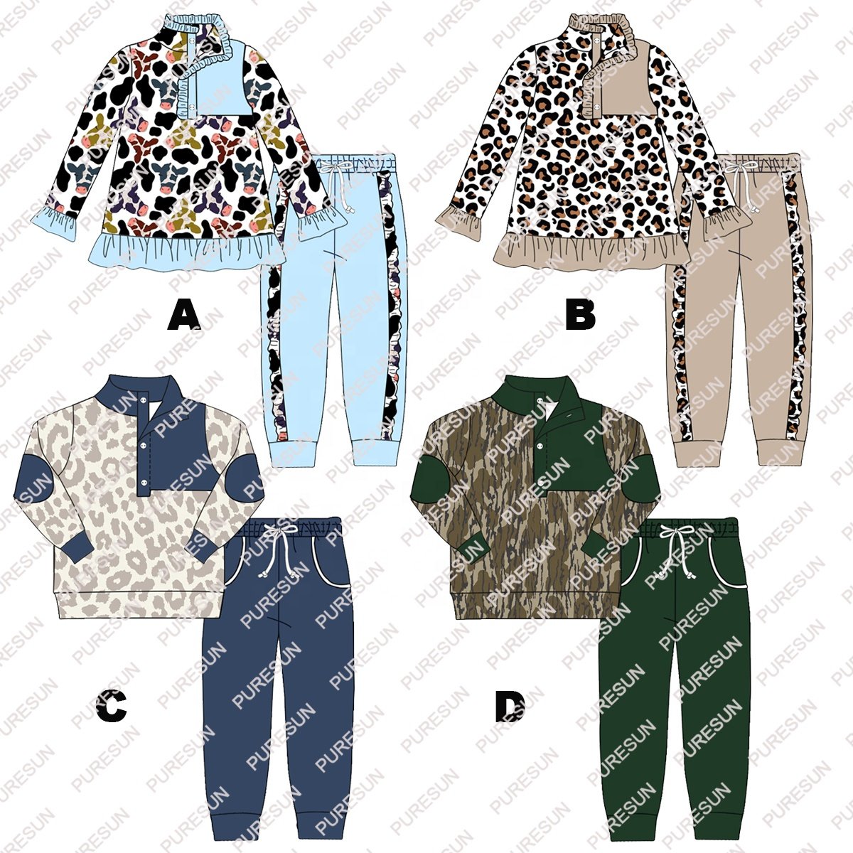 Puresun boys clothing sets winter long sleeve knitted little boys jogger set wholesale kids boutique clothing set