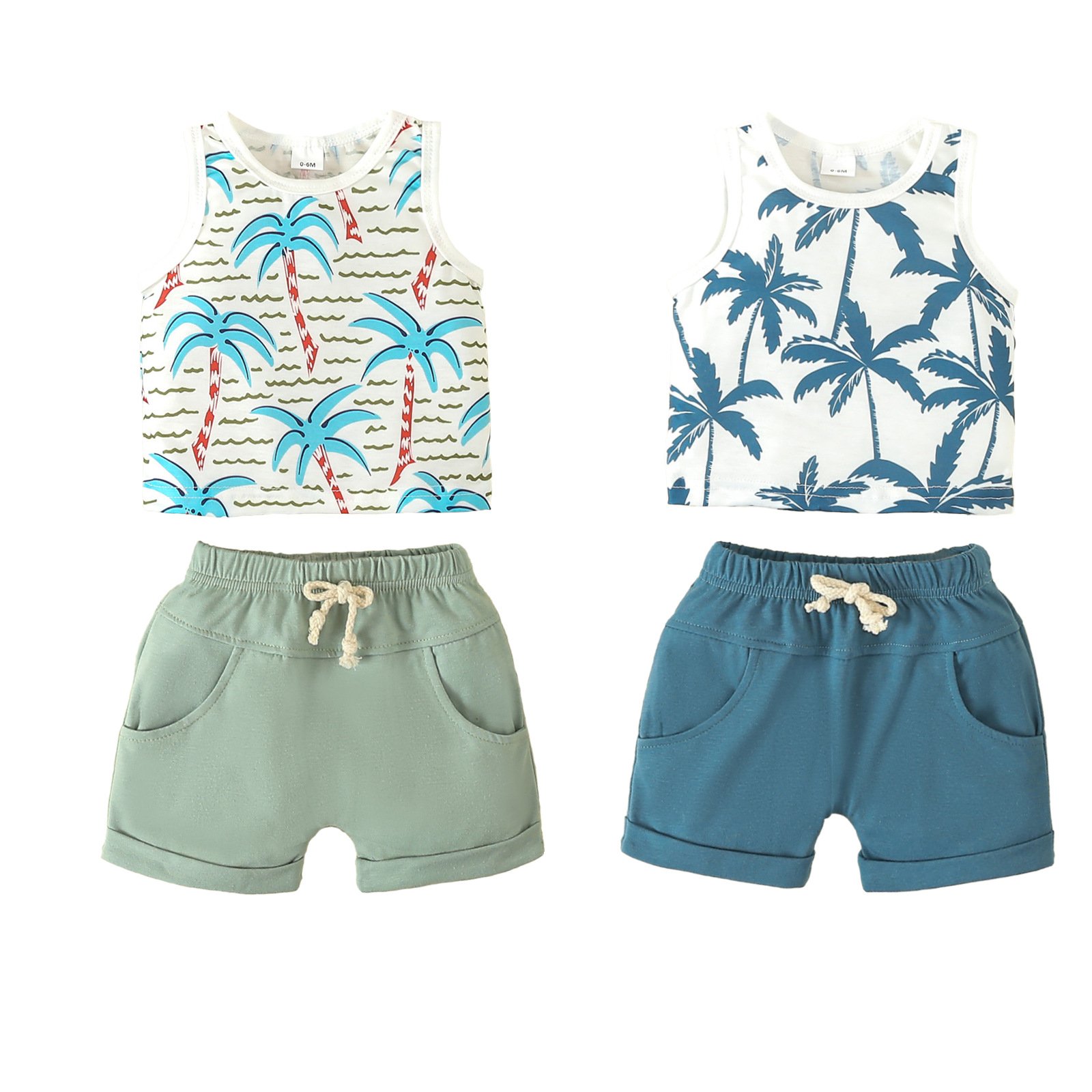Summer Boys Beach Vacation Clothes Sets Holiday Suit children clothes set Casual kids boys Shirt Top Shorts cotton Hawaii Sets