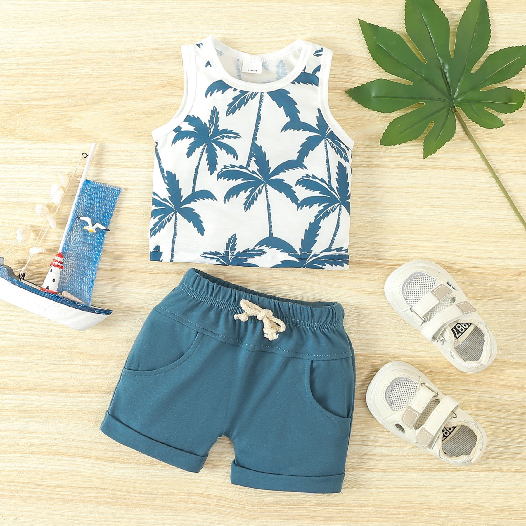 Summer Boys Beach Vacation Clothes Sets Holiday Suit children clothes set Casual kids boys Shirt Top Shorts cotton Hawaii Sets