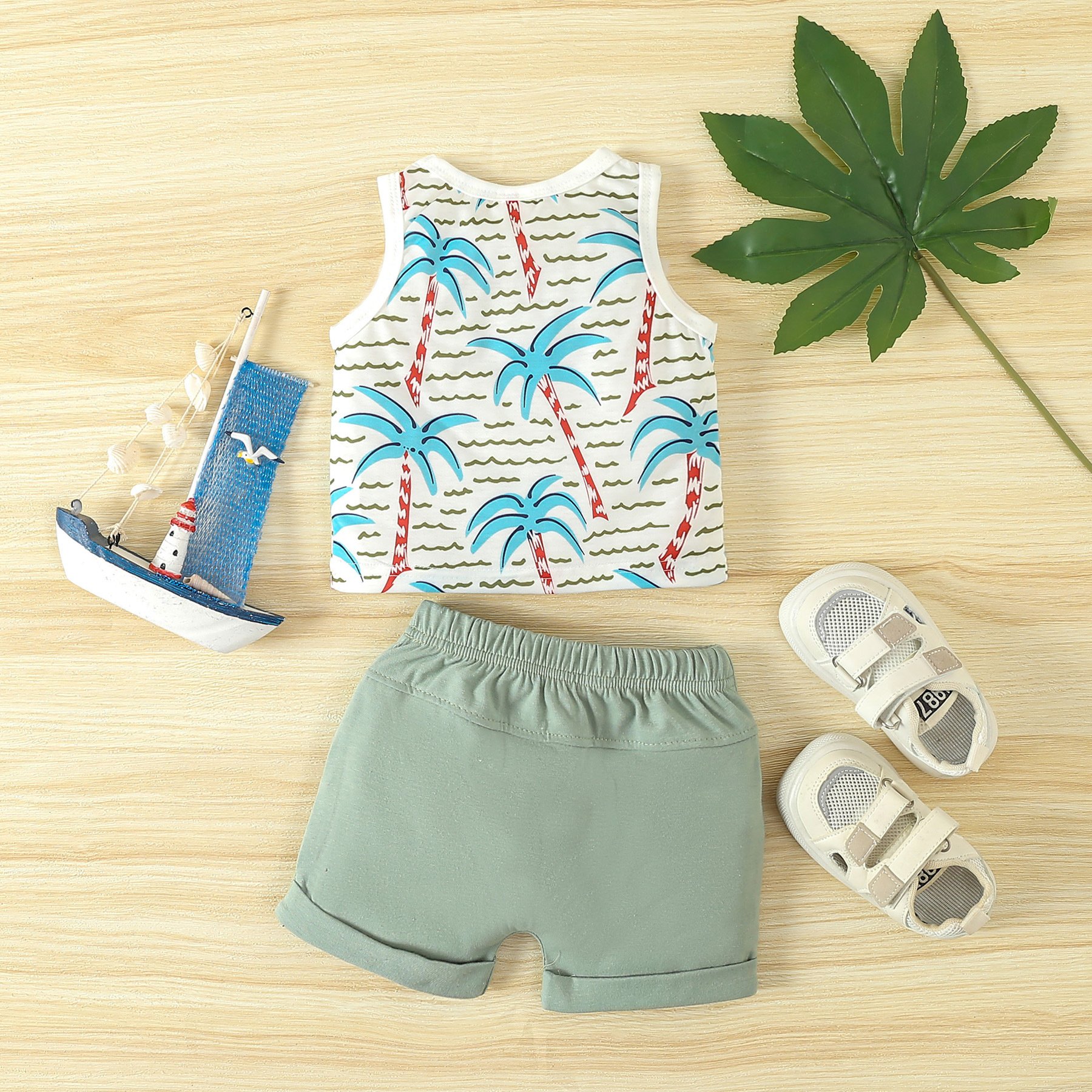 Summer Boys Beach Vacation Clothes Sets Holiday Suit children clothes set Casual kids boys Shirt Top Shorts cotton Hawaii Sets
