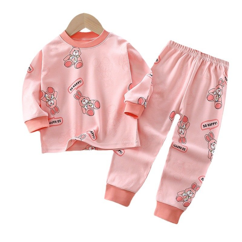 New Children's Cartoon Pure Cotton Warm Top+Pants Home Suit Set