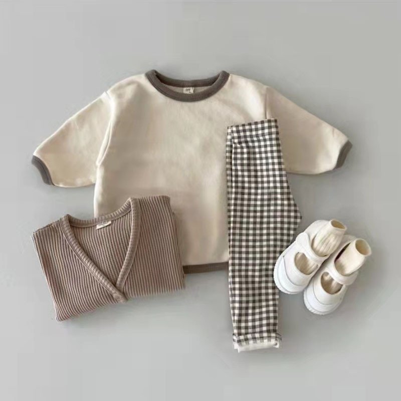 New Baby Boys Girls Spring And Autumn 2 Pieces Kids Clothes Set Cotton Long Sleeves Plaid Soft Children's Clothing Sets