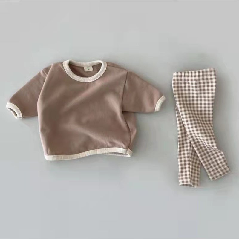 New Baby Boys Girls Spring And Autumn 2 Pieces Kids Clothes Set Cotton Long Sleeves Plaid Soft Children's Clothing Sets