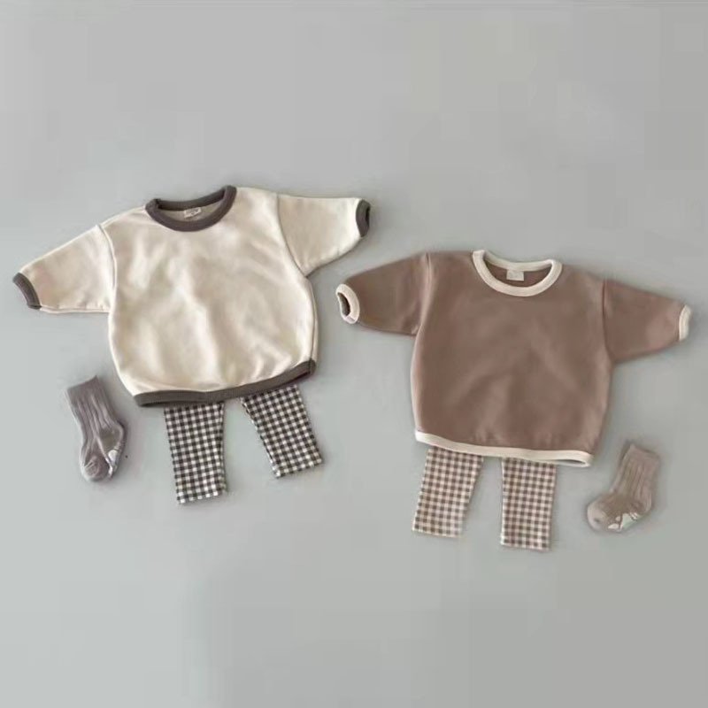 New Baby Boys Girls Spring And Autumn 2 Pieces Kids Clothes Set Cotton Long Sleeves Plaid Soft Children's Clothing Sets