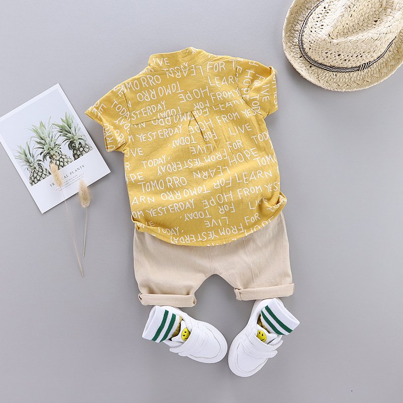 1-4T Kids Clothes Baby Boys Clothing Sets Summer 2 Pcs Western Outfit Letter Print Shirt Shorts Cheap Clothes For Children