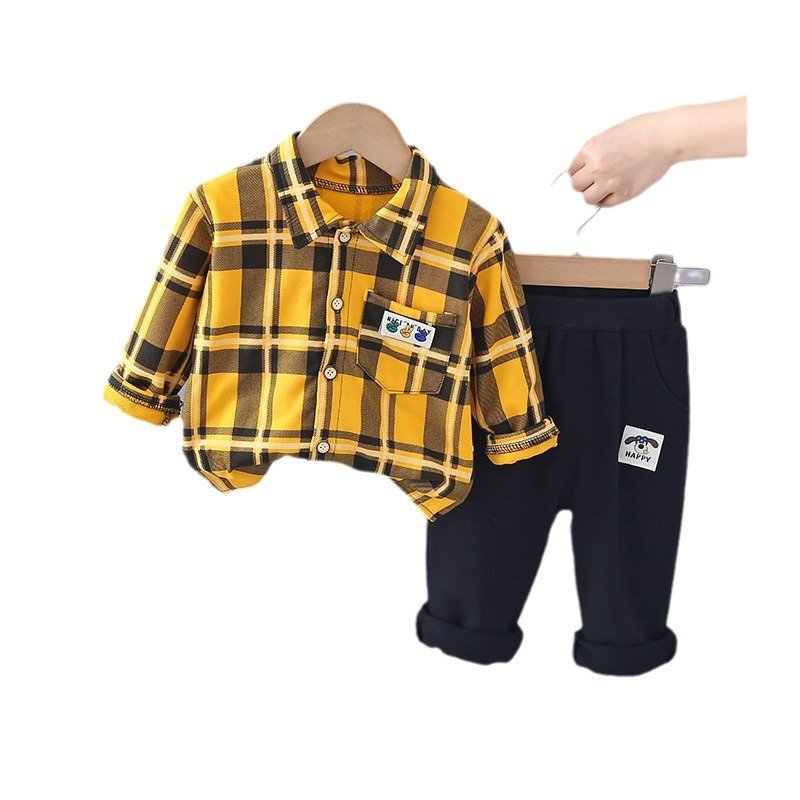 New Style Spring Autumn Boys Kids Clothing Set Long Sleeve Plaid Shirt Coat +Trousers 2 Pieces Boys Clothing Sets 2024