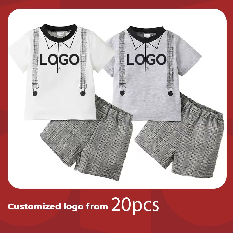 Customized logo from 20pcs summer baby boy clothing sets baby boy clothing sets 1 years boys 2 pieces clothing set