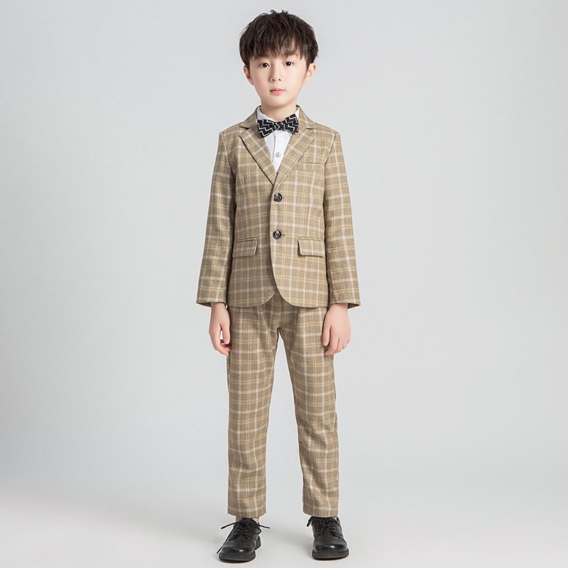Autumn and winter new children's suit boy plaid suit vest suit children's performance small suit performance suit piano suit