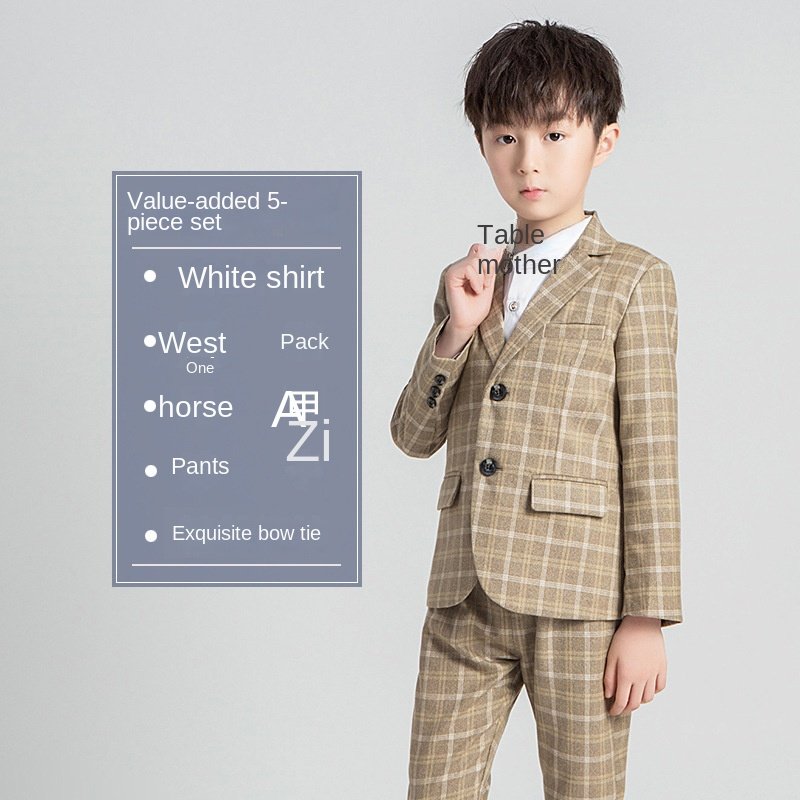Autumn and winter new children's suit boy plaid suit vest suit children's performance small suit performance suit piano suit