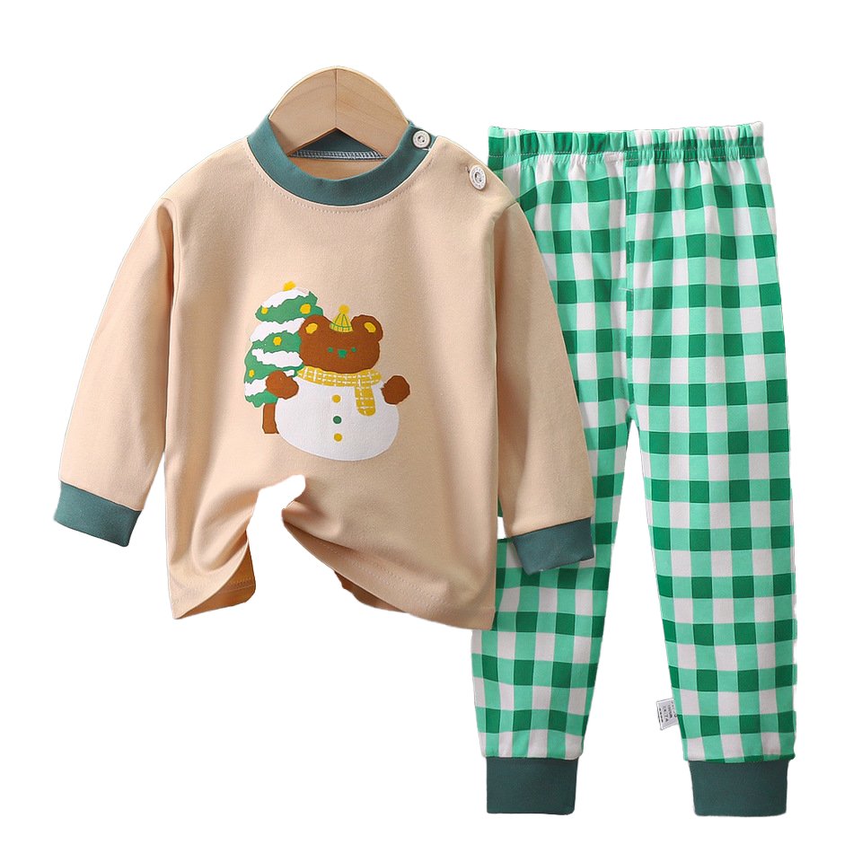 Cartoon Cute Baby Boys Girls Pajamas Long Sleeves Kids Sleepwear Tops Pants Suit