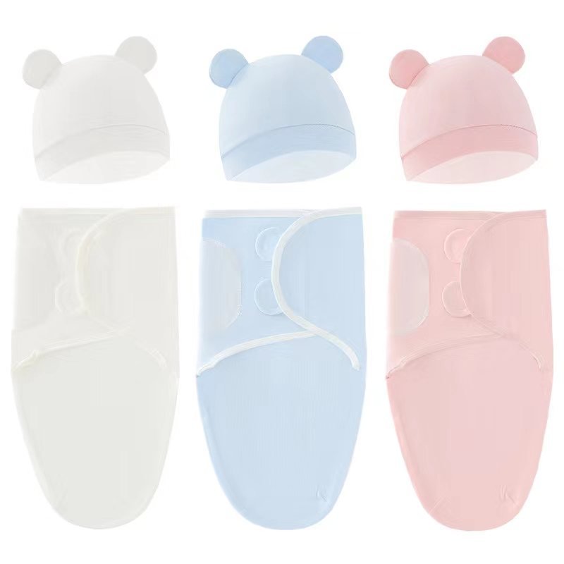 For Girls Boys Baby Swaddle Sleep Sack With Hat Set For 0-3 Months 3-Pack Soft Cotton Newborn Wearable Swaddle Wrap