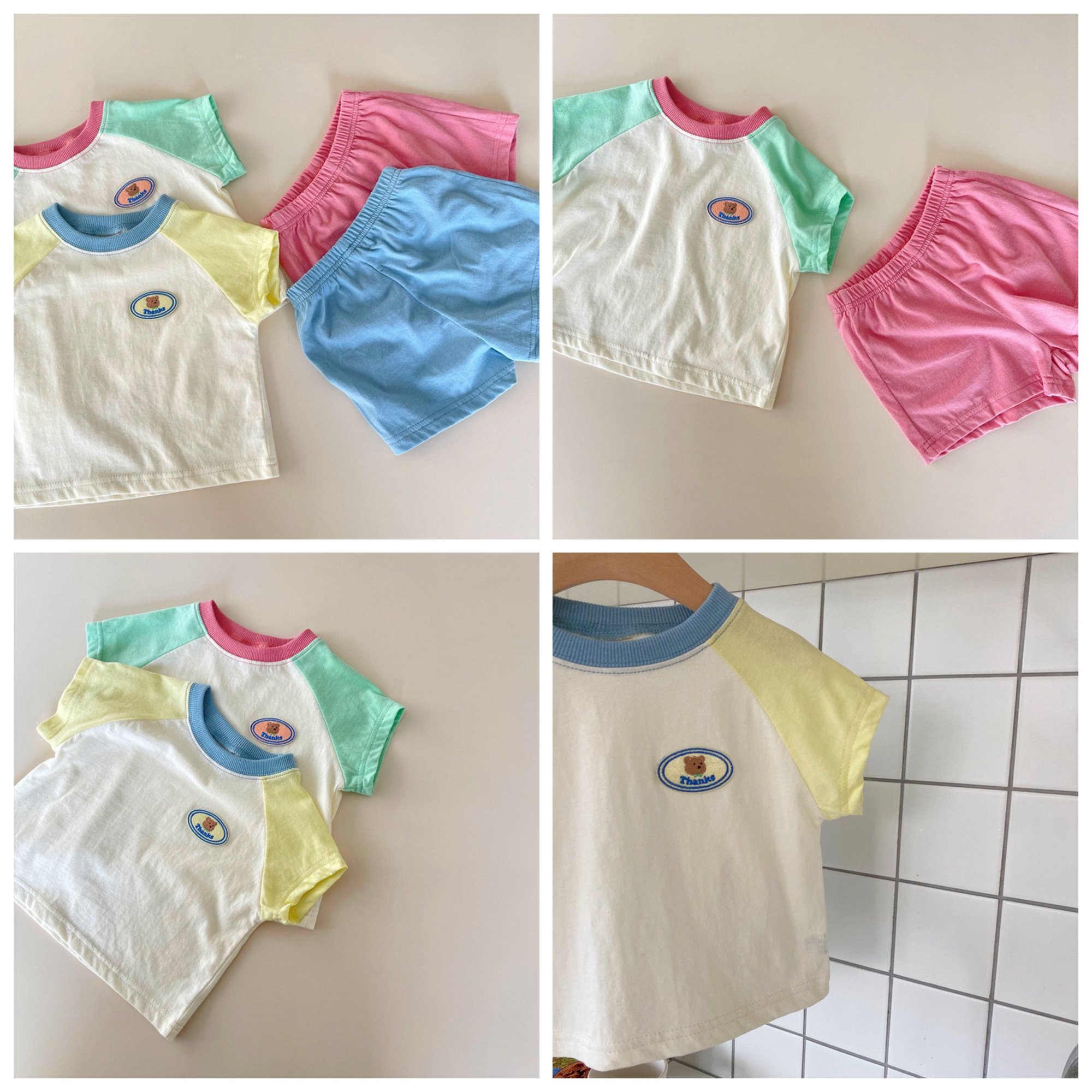Baby sets summer clothes patchwork color trendy T-shirt + shorts two-piece boys and girls clothing set comfortable cotton suit