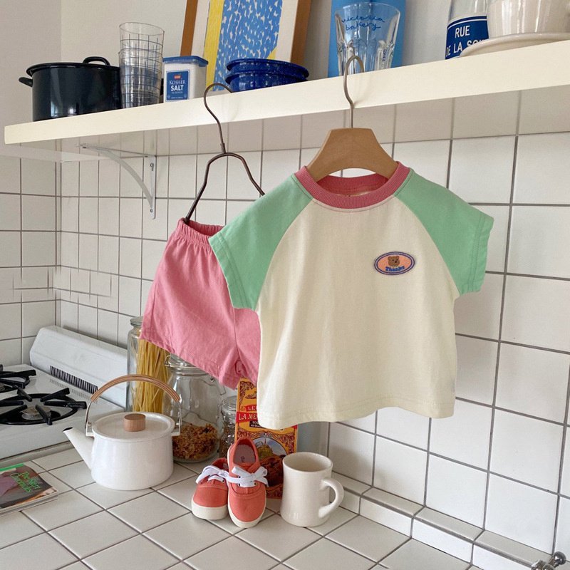 Baby sets summer clothes patchwork color trendy T-shirt + shorts two-piece boys and girls clothing set comfortable cotton suit