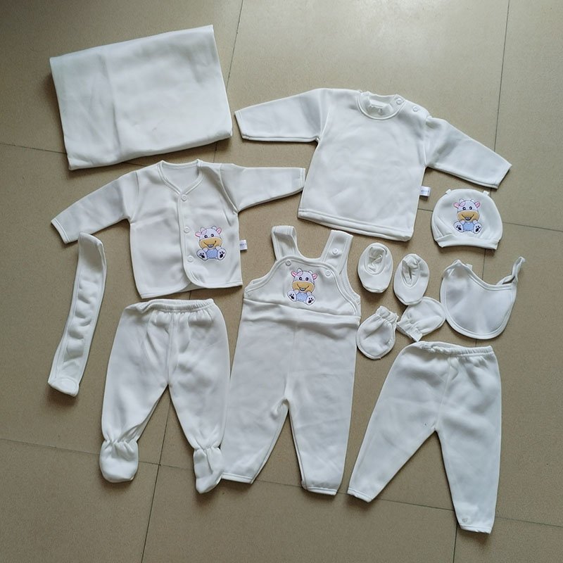 Baby Boy Girls Clothes 11 Pieces Footed Long Sleeve Newborn Caps and Scratch Mittens Set 0-6 Months Layette Bebe