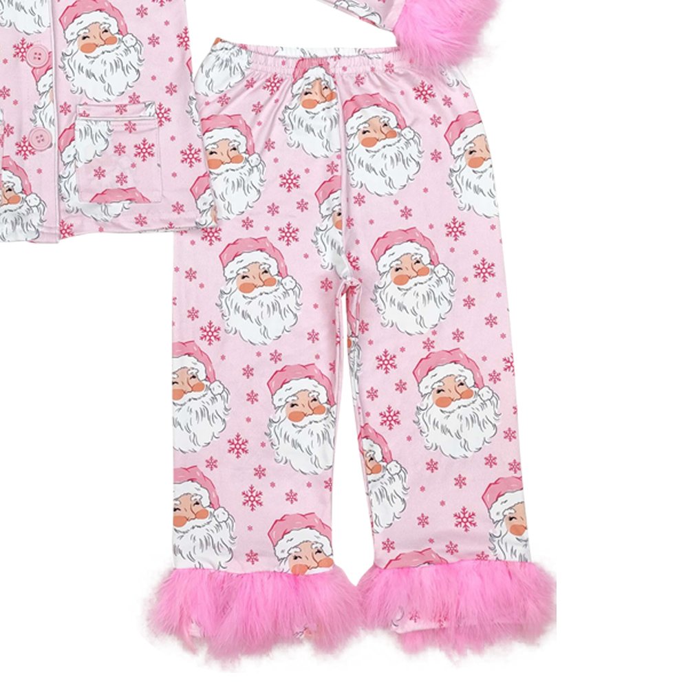 Baby girls Christmas Santa Claus long sleeve button dowm pajama set fall winter clothes wholesale kids fashion clothes