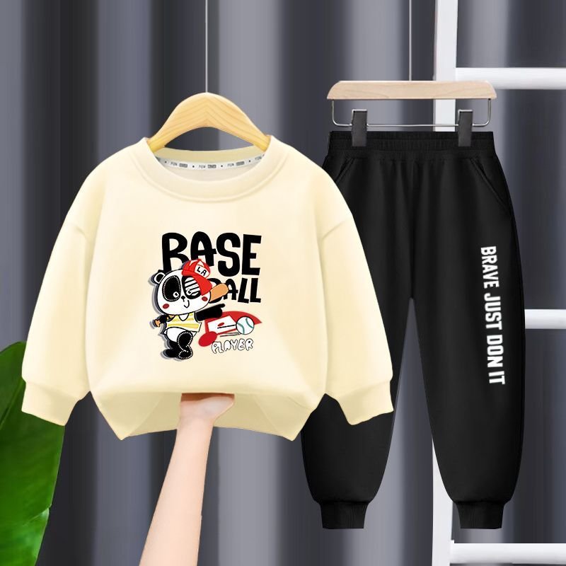 Boys Shirt Suit 2023 New Children's Autumn Sweater Fashionable Children's Spring and Autumn Hoodie Set 100% Cotton