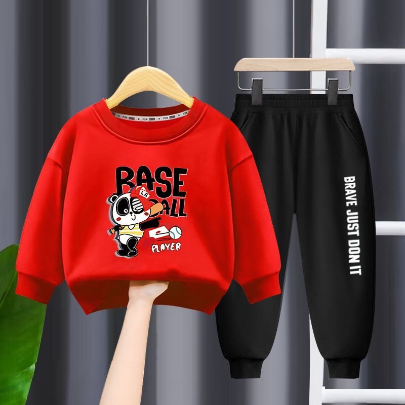 Boys Shirt Suit 2023 New Children's Autumn Sweater Fashionable Children's Spring and Autumn Hoodie Set 100% Cotton