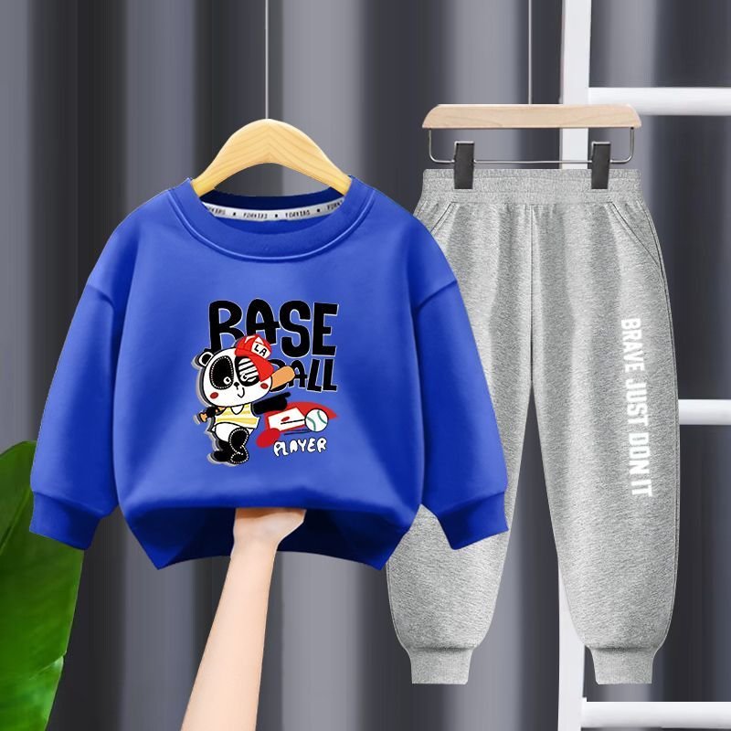 Boys Shirt Suit 2023 New Children's Autumn Sweater Fashionable Children's Spring and Autumn Hoodie Set 100% Cotton