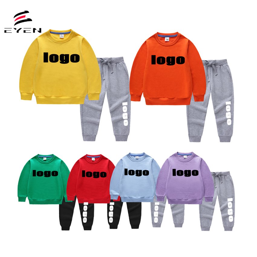 Conyson New Come Logo Personal Print Embroidery Children's Hoodie Long Pants Cartoon Two-piece Baby Sweatsuit Kids Clothing Set